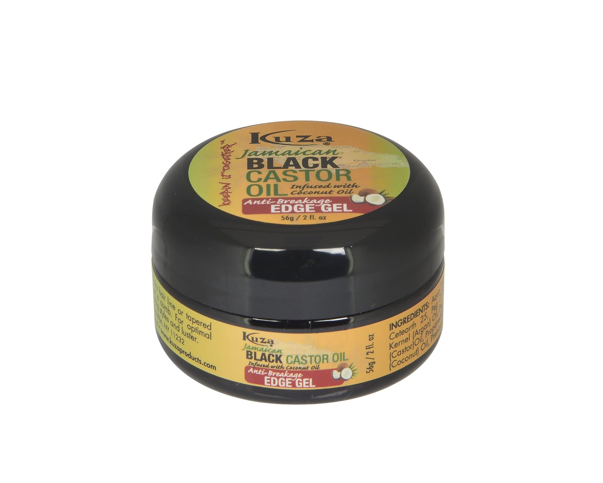 Kuza Jamaican Black Castor Oil Anti-Breakage Edge Gel - Infused with Coconut Oil - for Dry, Fragile Hair, 2 oz