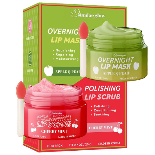 Apple & Pear Lip Mask + Cherry & Mint Lip Scrub - Hydration & Exfoliation, Moisturizing, DERMAtologist Tested, Cruelty-Free Korean Skin Care for All Skin Types - 2 Pack