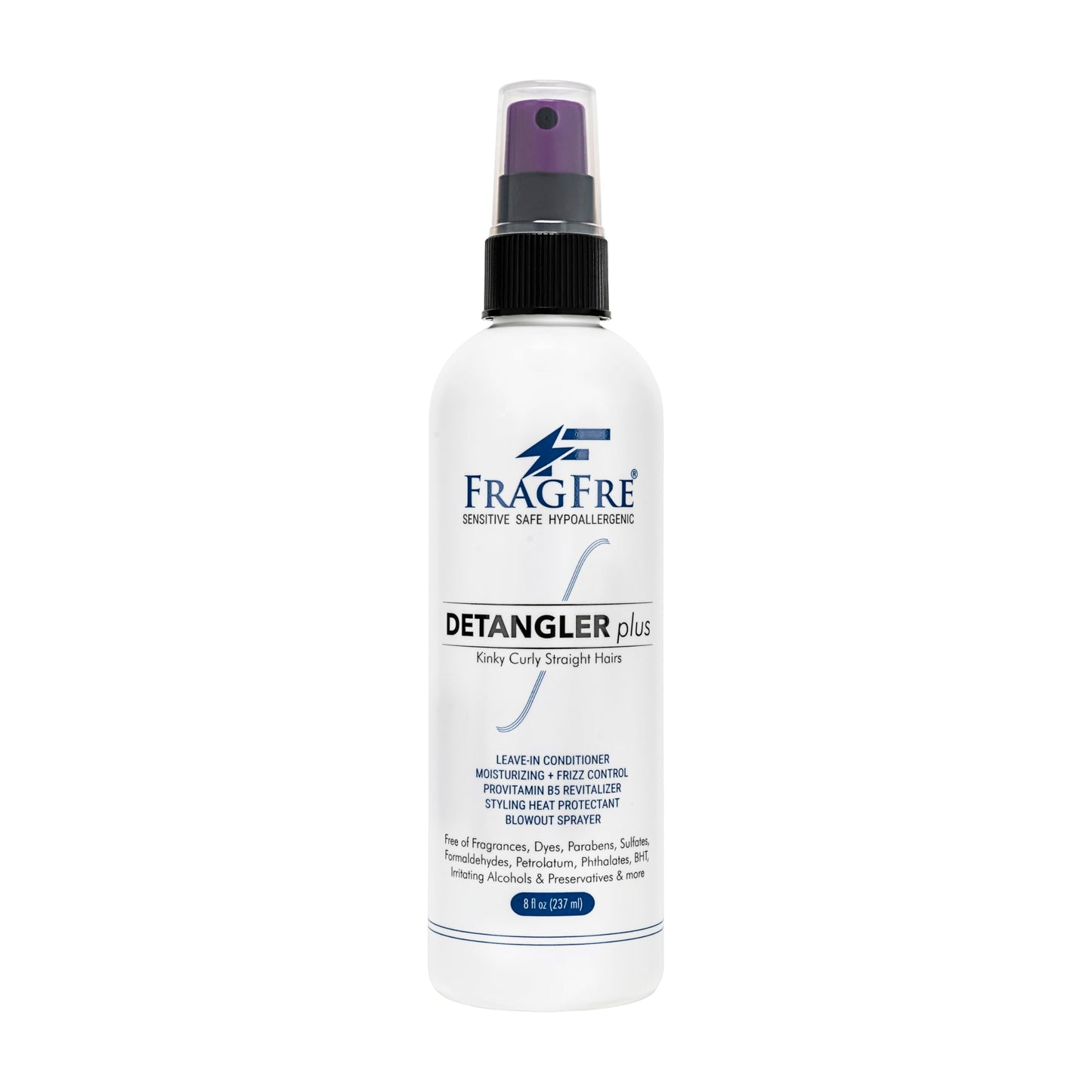 Detangler plus Styling Hair Spray 8 oz - Heat Protectant and Blowout Spray - Leave in Conditioner for Sensitive Skin - Fragrance Free Hypoallergenic Unscented - Anti Frizz Vegan Cruelty Free