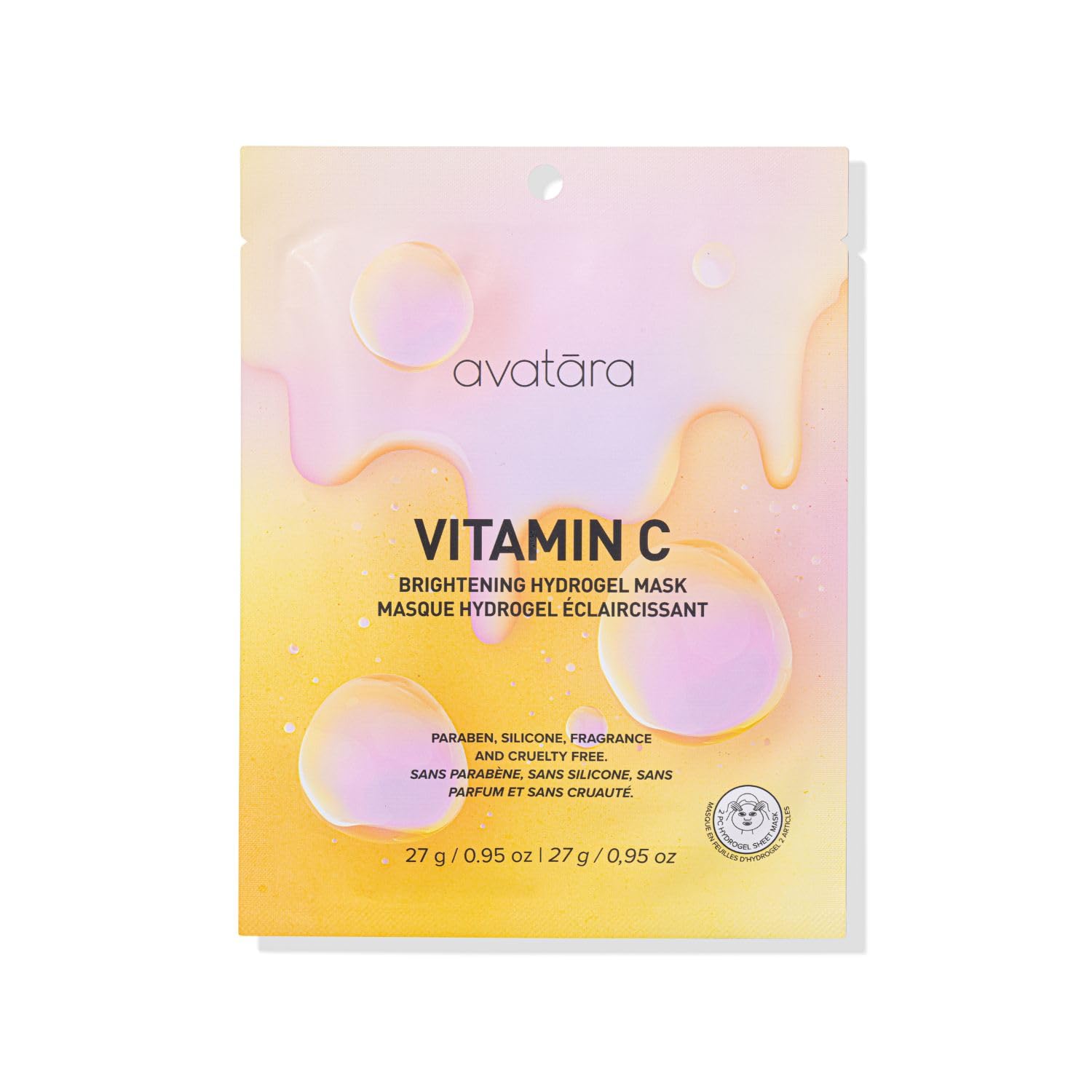 Avatara Vitamin C Hydrogel Mask, 2-Piece Cooling Facial Mask with Vitamin C, Citrus Fruit Extracts & Red Seaweed - Plumping & Brightening Face Mask 27g, 1-Pack