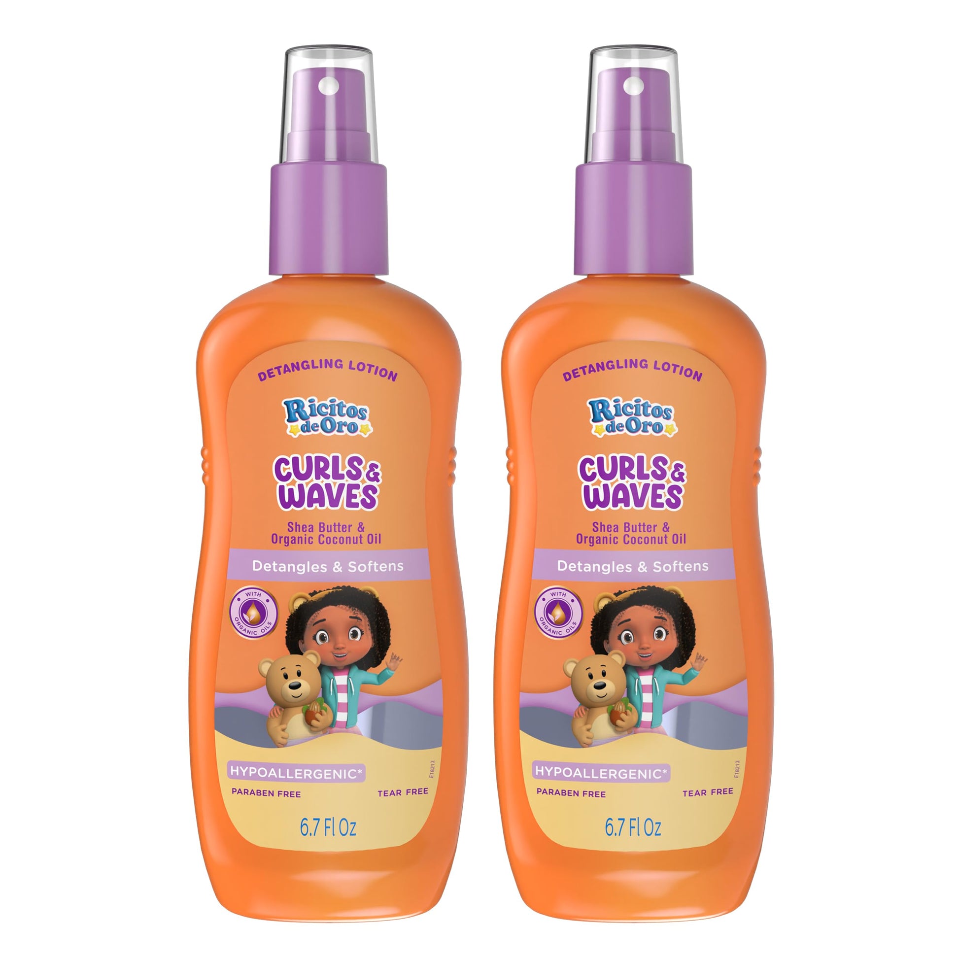 Ricitos de Oro Detangler Spray for Kids: Detangles and Softens Curls, Shea Butter insused for Soft Hair, Frizz-Free Control, Sensitive Scalps safe, Keeps Curls Bouncy and Defined, Size 6.7 Oz, 2-Pack