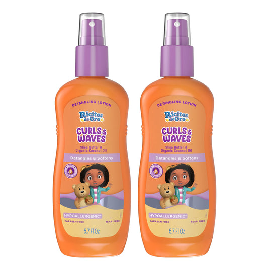 Ricitos de Oro Detangler Spray for Kids: Detangles and Softens Curls, Shea Butter insused for Soft Hair, Frizz-Free Control, Sensitive Scalps safe, Keeps Curls Bouncy and Defined, Size 6.7 Oz, 2-Pack