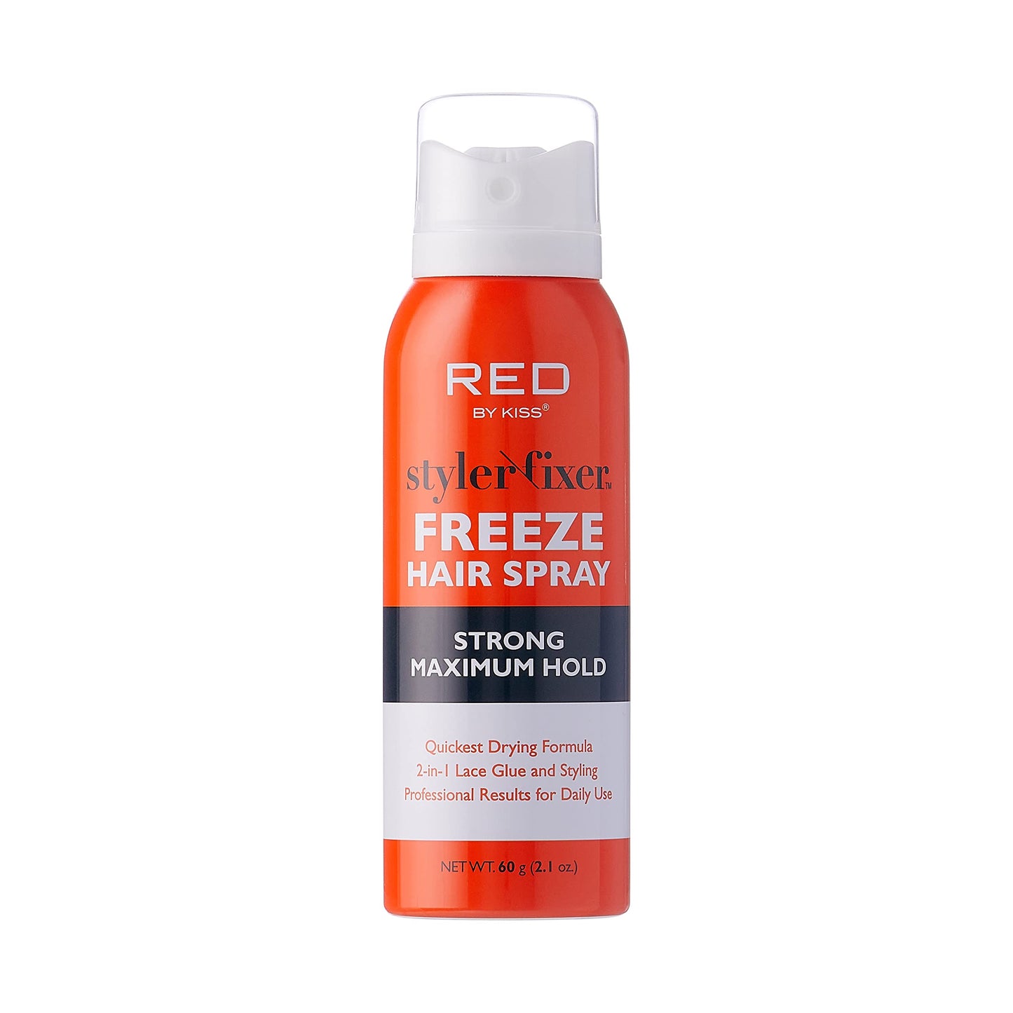 Red by Kiss Styler Fixer Freeze Hair Spray Strong Maximum Hold 2-In-1 Lace Glue and Styling 2oz