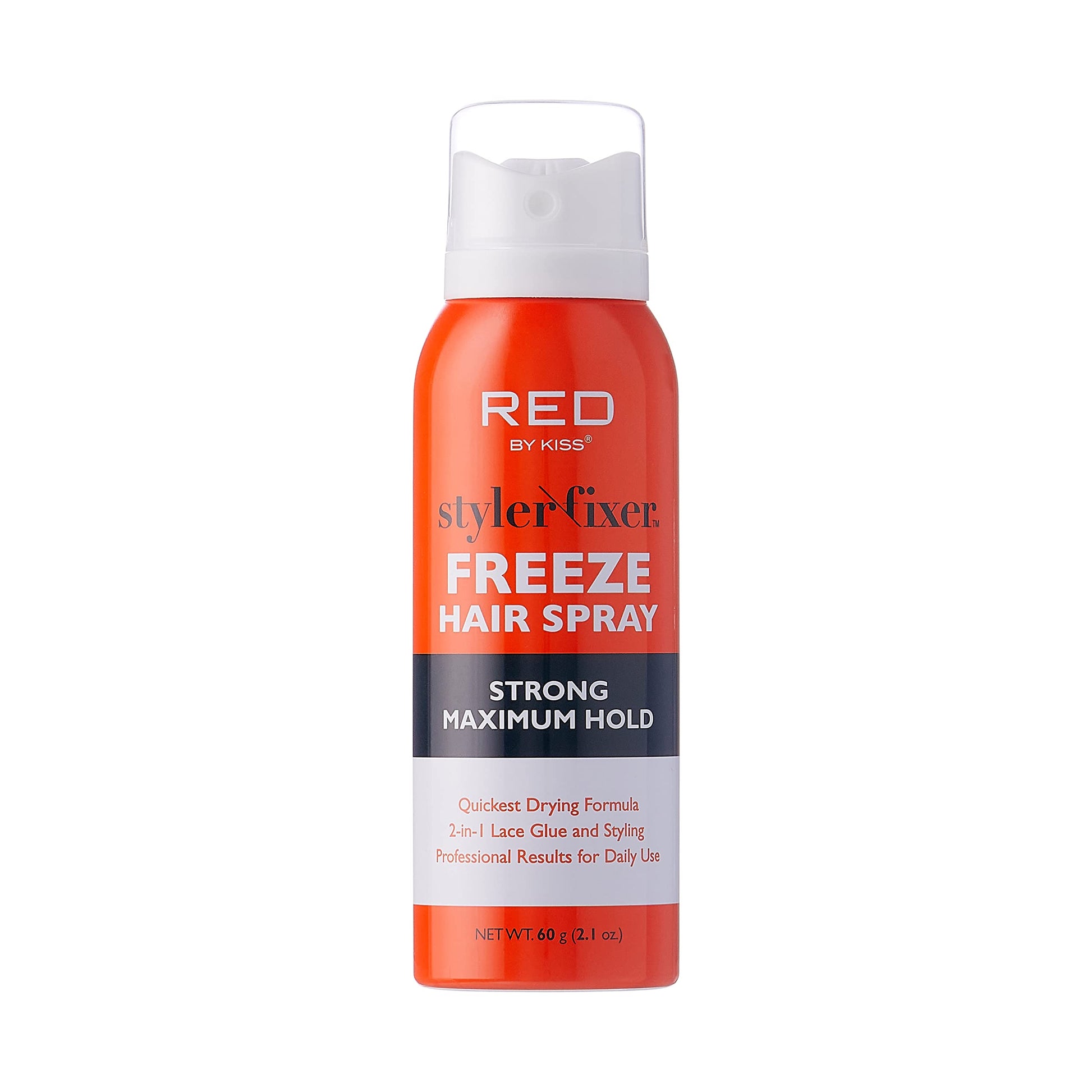 Red by Kiss Styler Fixer Freeze Hair Spray Strong Maximum Hold 2-In-1 Lace Glue and Styling 2oz