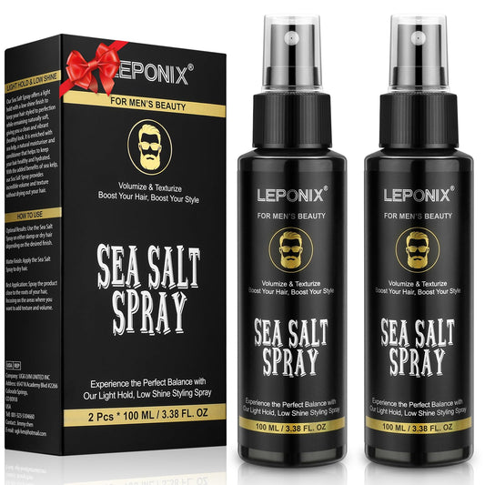 Sea Salt Spray for Men, Sea Salt Spray for Hair, Texturizing & Thickening With Kelp, Aloe Vera & Red Algae Extract, Adds Instant Volume & Light, Beach Waves Styling Product, Travel Hairspray 2x100ml