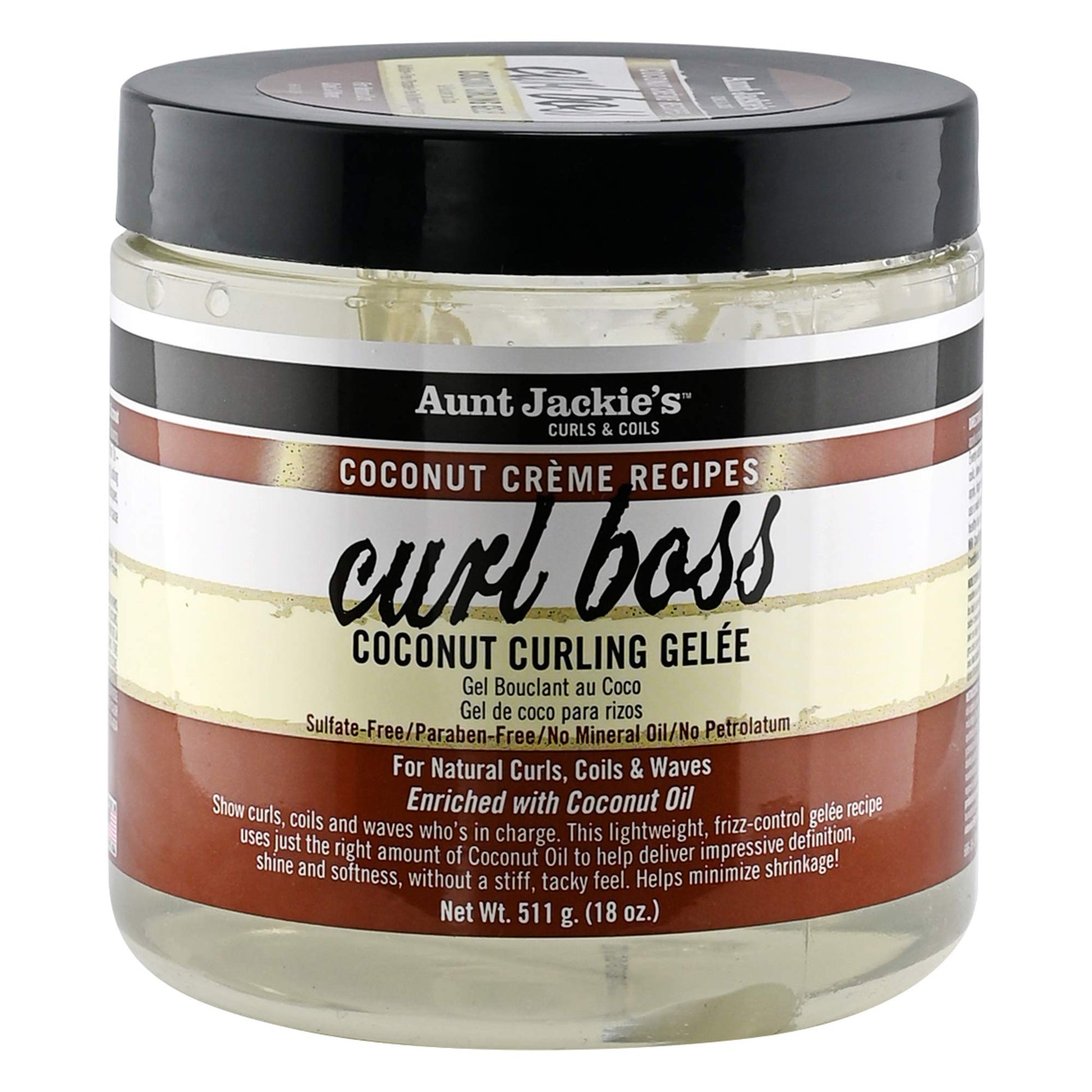 AUNT JACKIE'S Coconut Cr�me Recipes Curl Boss Coconut Curling Hair Gel for Natural Curls, Coils and Waves, 18 oz