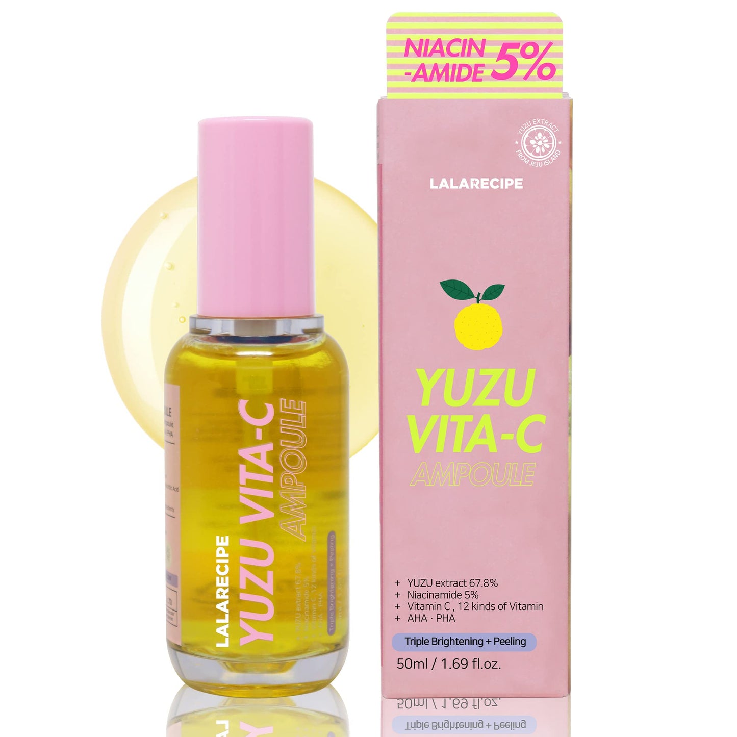 Yuzu Vita C Brightening Ampoule Korean Vitamin C Face Serum with 67.8% Yuzu Extract, Niacinamide, Arbutin Lightweight Hydrating Vegan Skincare for Daily Use (50ml/ 1.69 fl oz)