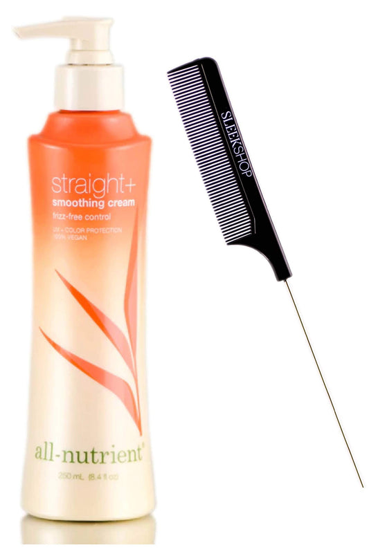 All Nutrient Straight + Smoothing Cream, Frizz-Free Hair Control Creme (w/Sleek Comb) UV+ Color Protection, 100% Vegan (8.4 oz / 250 ml)