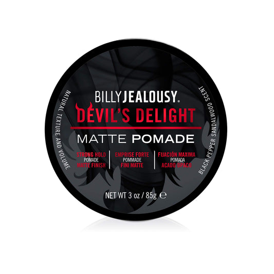 BILLY JEALOUSY Devil's Delight Matte Pomade for Men Adds Volume and Definition, Strong Hold Water-Based Formula with Black Pepper Sandalwood Scent, 3 Oz.