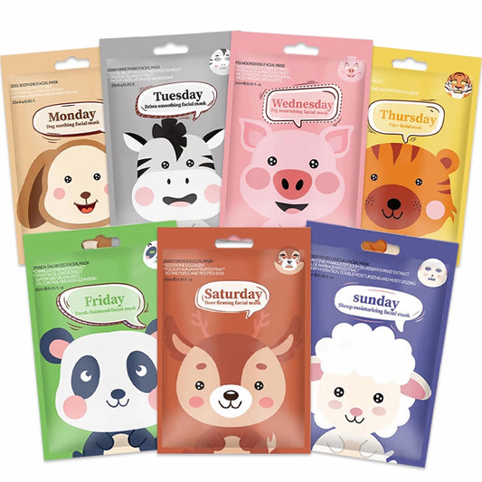 7 Pack Animal Character Sheet Masks for Kids, Facial Masks for Teens Girls Skin Care,Korean Spa Masks kit Supplies,Birthday Party Spa Gift for Women Men, Hydrating Soothe Face Mask for All Skin Types