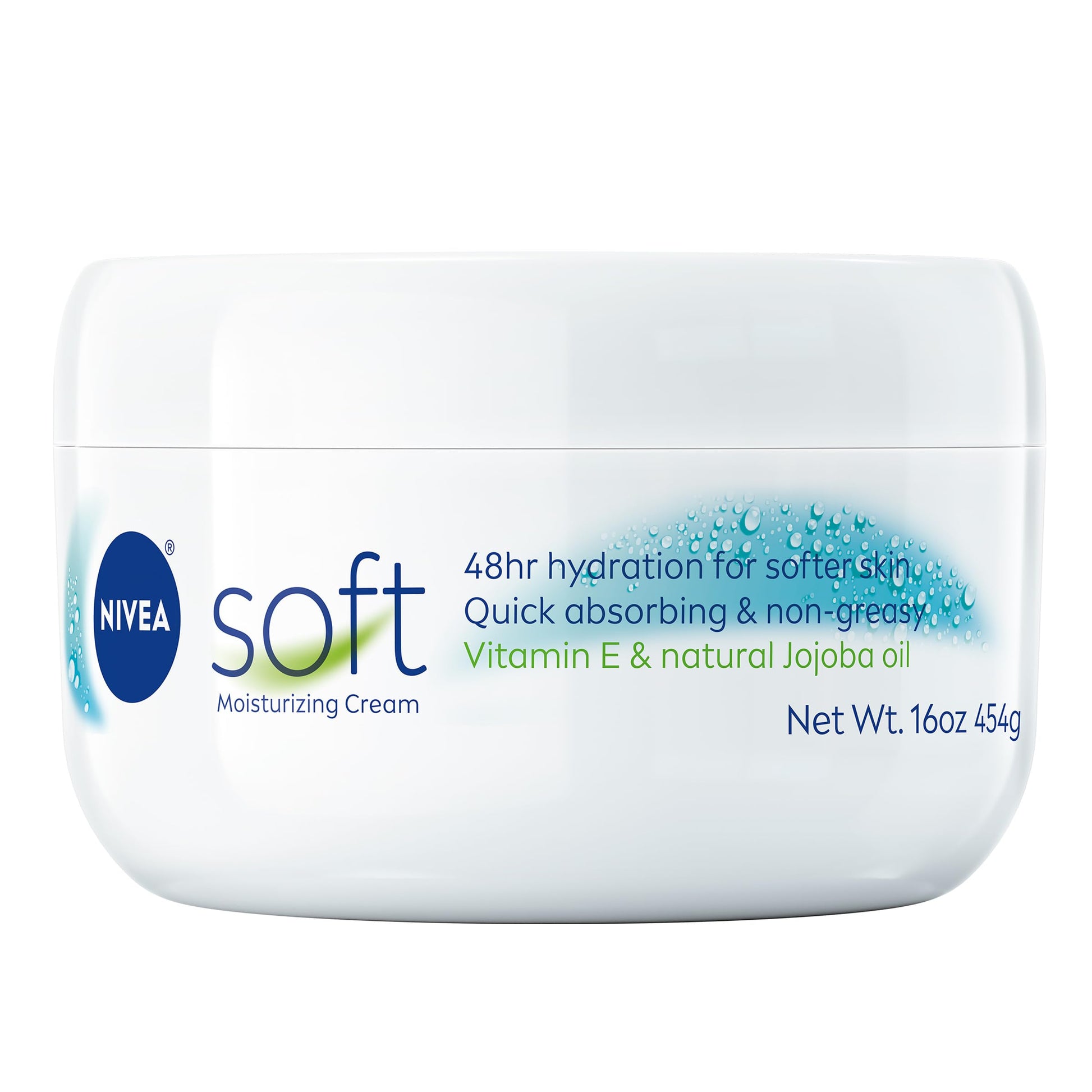 NIVEA Soft Refreshingly Soft Moisturizing Cream, Lightweight Body Moisturizer for Face, Body and Hands, Body Cream Enriched with Jojoba Oil and Vitamin E, 16 Oz Jar