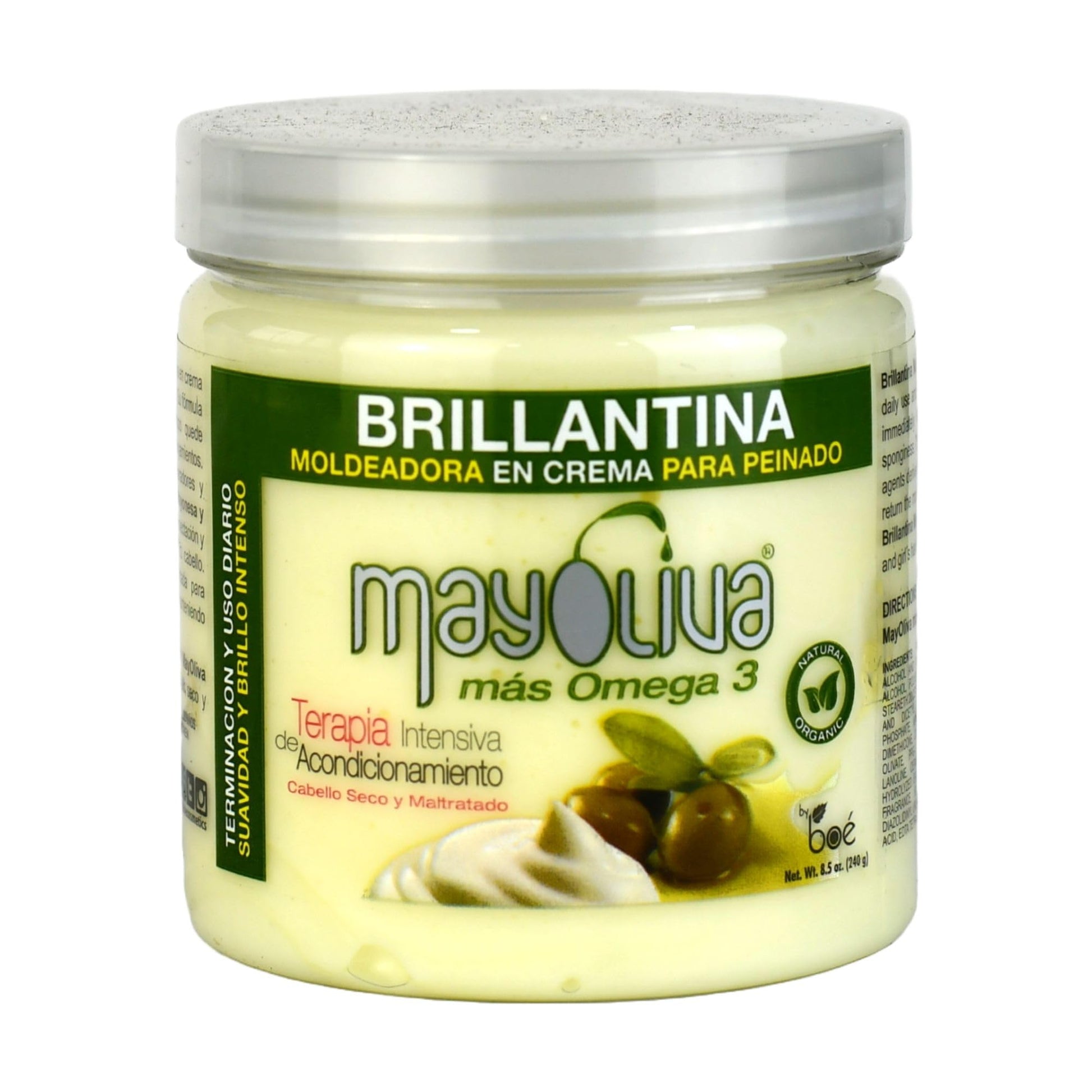 Mayoliva Brillantina Styling Cream, Deep Moisturizing & Shine for Curly Hair, Omega-3 Hair Treatment with Mayonnaise & Olive Oil, Anti-Frizz & Nourishing Hair Cream for Smooth, Defined Styles 8.5 oz