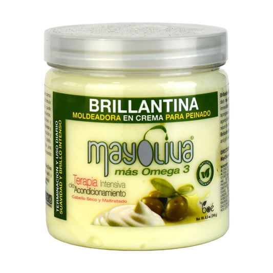 Mayoliva Brillantina Styling Cream, Deep Moisturizing & Shine for Curly Hair, Omega-3 Hair Treatment with Mayonnaise & Olive Oil, Anti-Frizz & Nourishing Hair Cream for Smooth, Defined Styles 8.5 oz