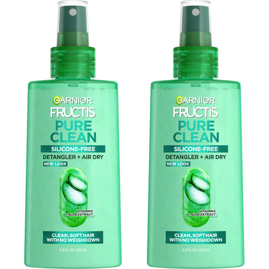GARNIER Fructis Pure Clean Detangler + Air Dry Spray, 5.0 Fl Oz, 2 Count (Packaging May Vary)