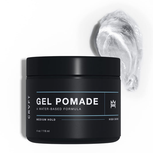 CRVFT Gel Pomade 4oz | High Shine/Medium Hold | Water Based/Water Soluble | Ideal For Short/Medium Thin/Thick Hair | For A Clean Cut Look | Men's Styling Product [Clear], Stylist Approved [Scented]