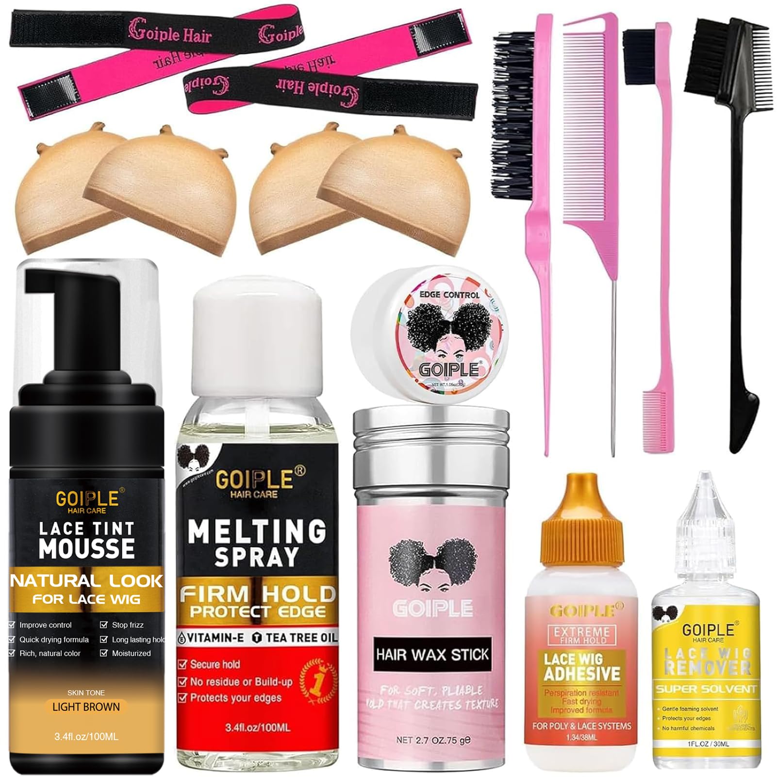 Lace Tint Melting Hair Mousse for Women Hair Wigs Lace Wigs Toupees and Hairpieces Natural Finishing Lace Color, Lace Tint Mousse for Wigs Lace Melting Spray Set (Light Brown)