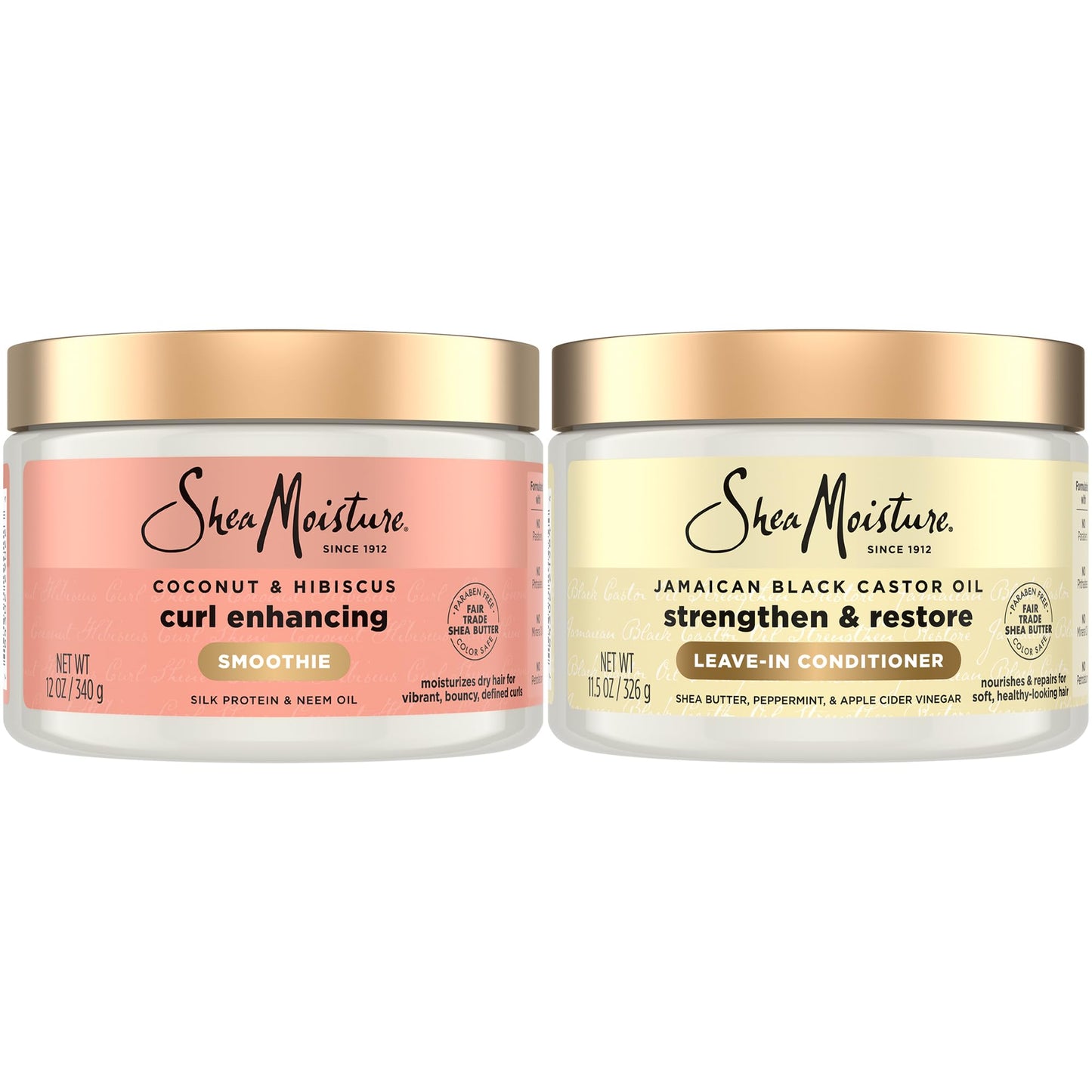 SheaMoisture Leave-In Conditioner Bundle, Coconut & Hibiscus Curl Enhancing Smoothie for Curly Hair, Frizz Control + Jamaican Black Castor Oil Strengthen & Restore for Hair Repair