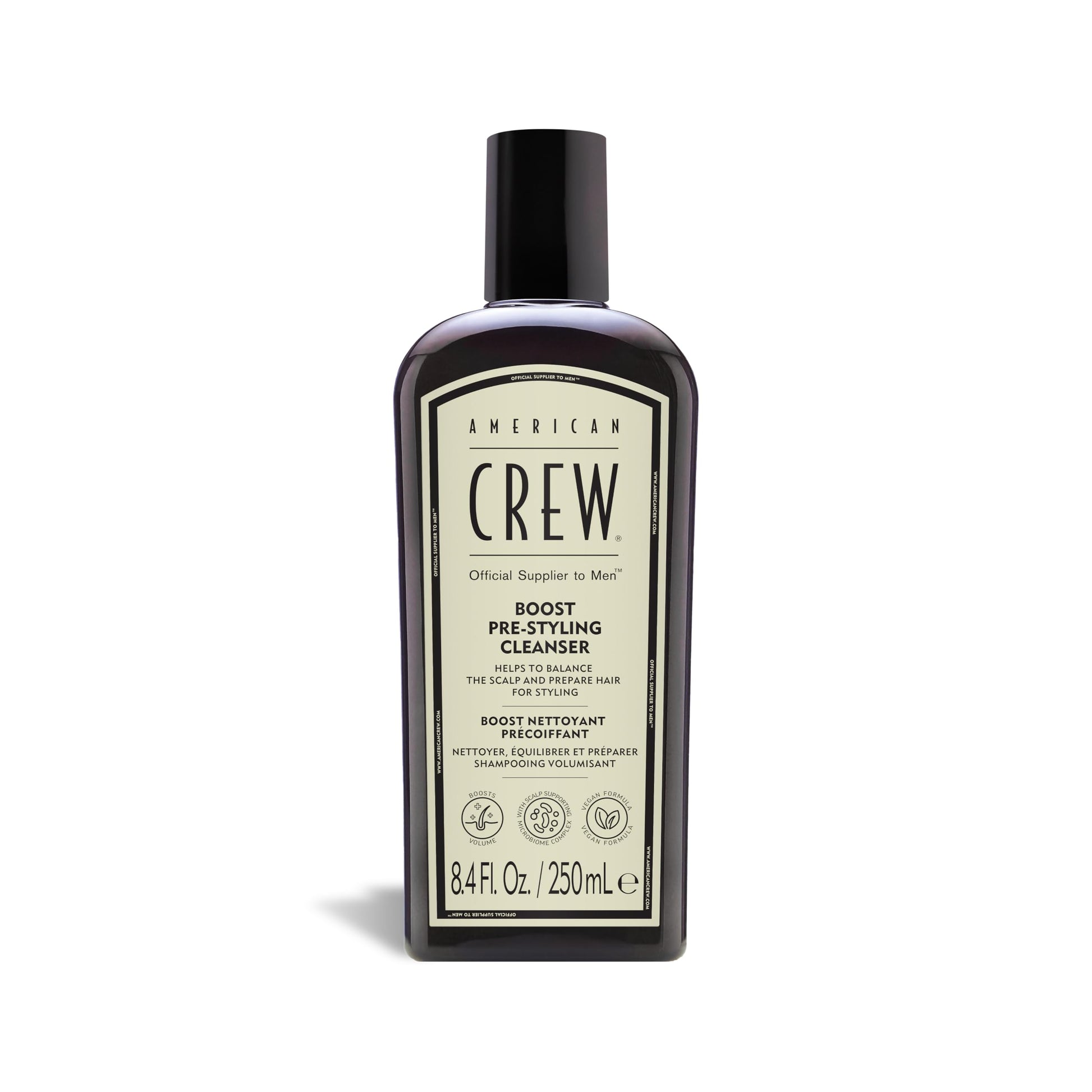 AMERICAN CREW Men's Pre Styler Boost Shampoo for Fine & Thin Hair, Instantly Volumizing Formula, Adds Volume, Lift, & Shine, Vegan, 8.4 fl oz