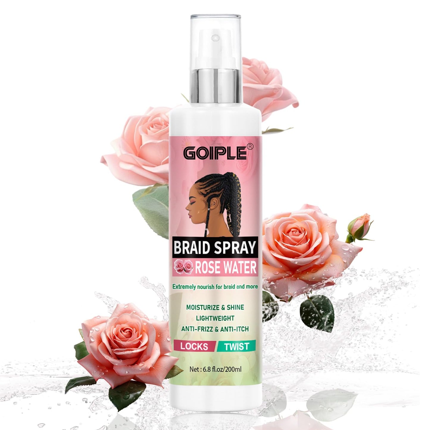 6.8 fl oz Braid Spray Rose Mint for Dreads, Dreadlocks, Locks Spray Rose Water for Itchy Scalp, Shine & Lightweight for Dull Hair Twists, Cornrows, Box Braids Moisturizer