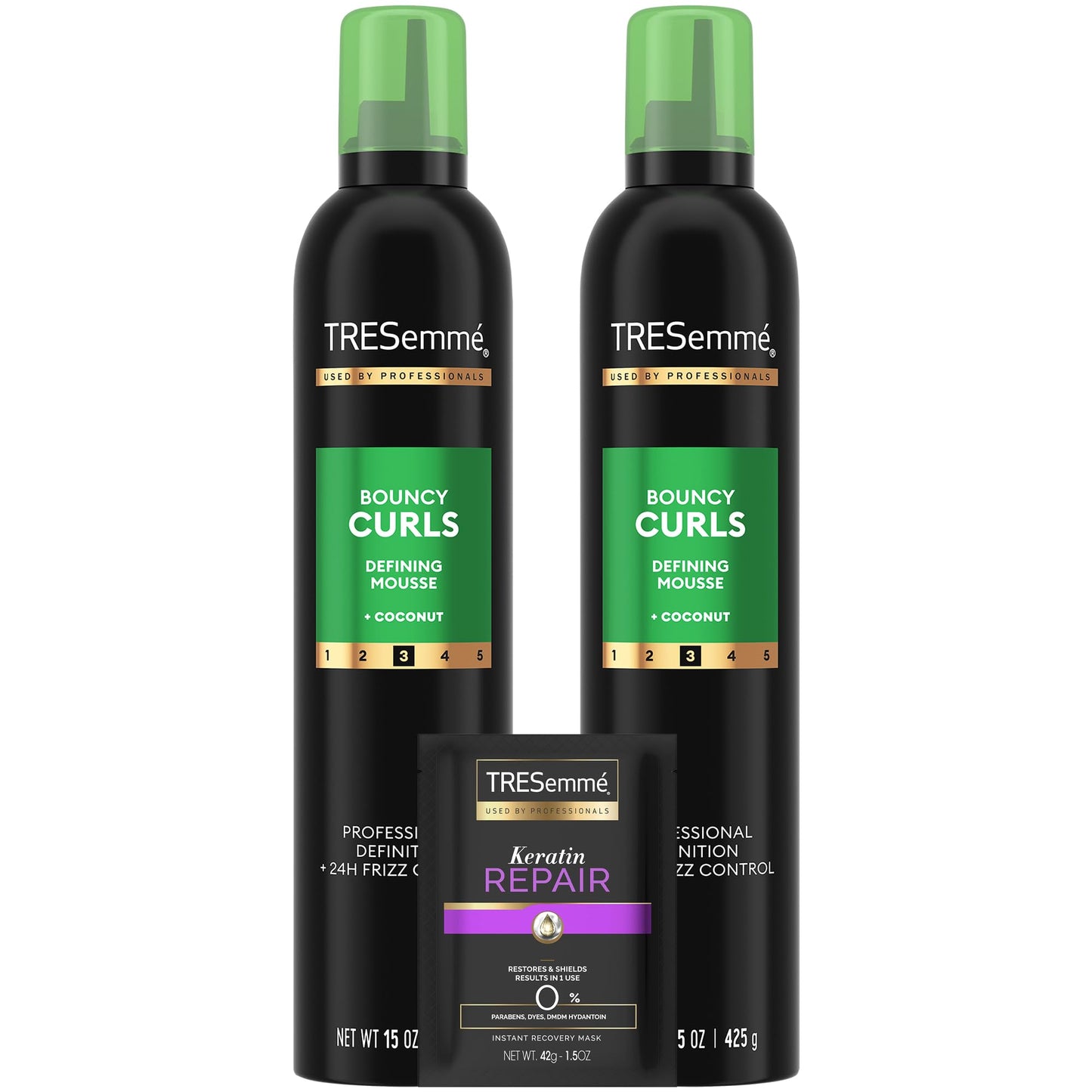 TRESEMME Defining Hair Mousse, Bouncy Curls 2-Pack Curly Hair Products with Nourishing Coconut & Avocado Oil + Keratin Hair Mask
