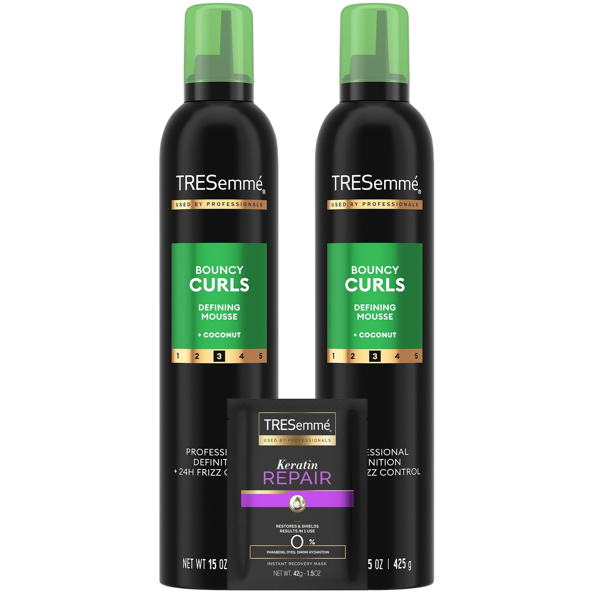 TRESEMME Defining Hair Mousse, Bouncy Curls 2-Pack Curly Hair Products with Nourishing Coconut & Avocado Oil + Keratin Hair Mask