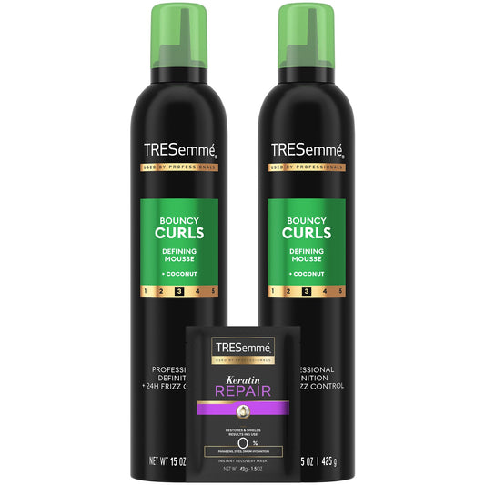 TRESEMME Defining Hair Mousse, Bouncy Curls 2-Pack Curly Hair Products with Nourishing Coconut & Avocado Oil + Keratin Hair Mask