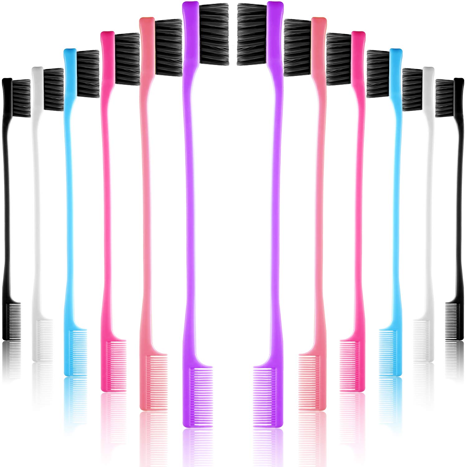 Yaomiao 12 Pieces Hair Edge Brushes Double Sided Edge Hair Comb Natural Styling Eyebrow Combs, Smooth Grooming for Women, 6 Random Colors
