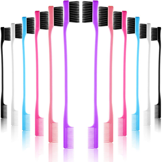 Yaomiao 12 Pieces Hair Edge Brushes Double Sided Edge Hair Comb Natural Styling Eyebrow Combs, Smooth Grooming for Women, 6 Random Colors