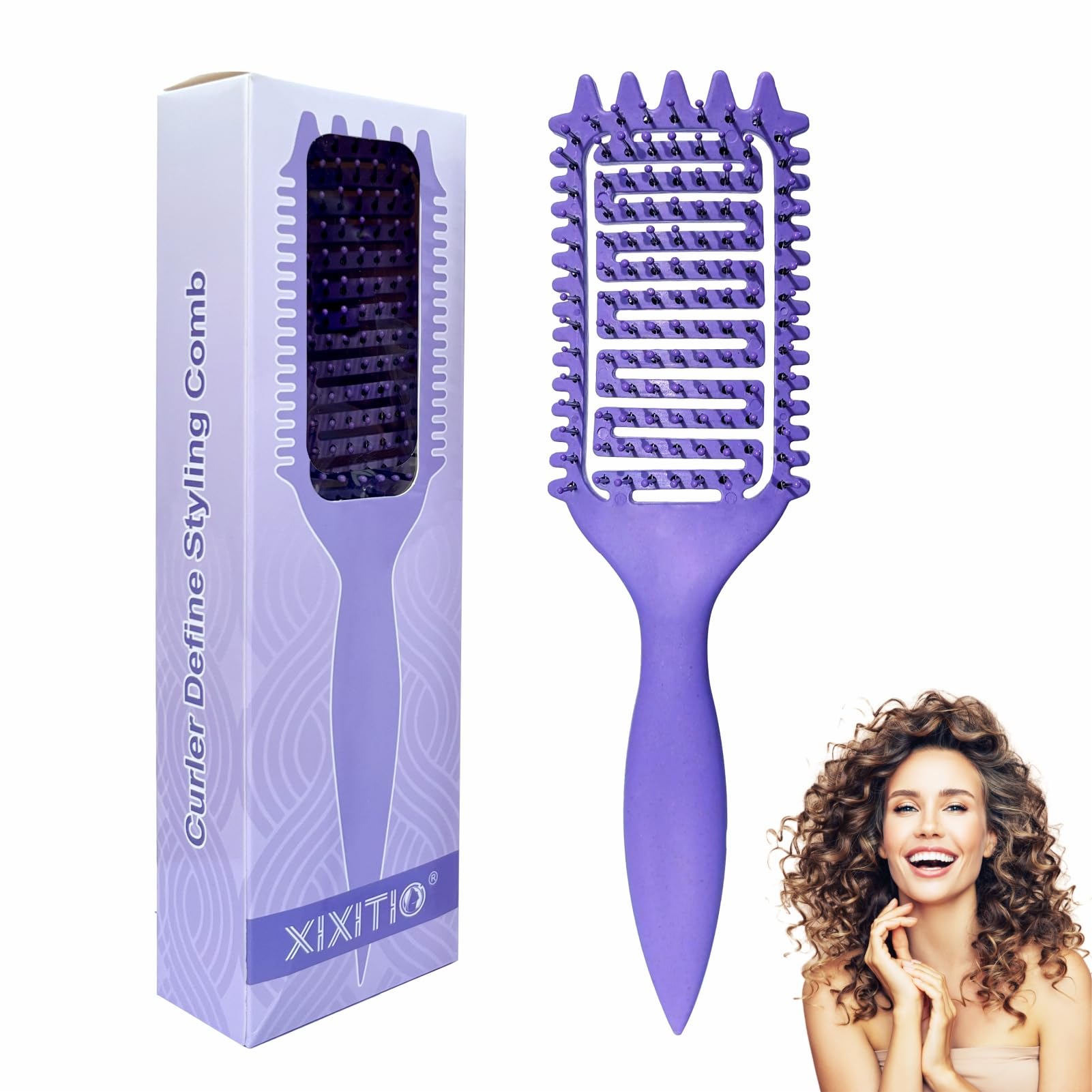 Curl Defining Brush, Curly Hair Brush for Curly Hair, Hair Brushes for Styling and Defining Curls for Women and Men, Wet or Dry Hair (Purple)