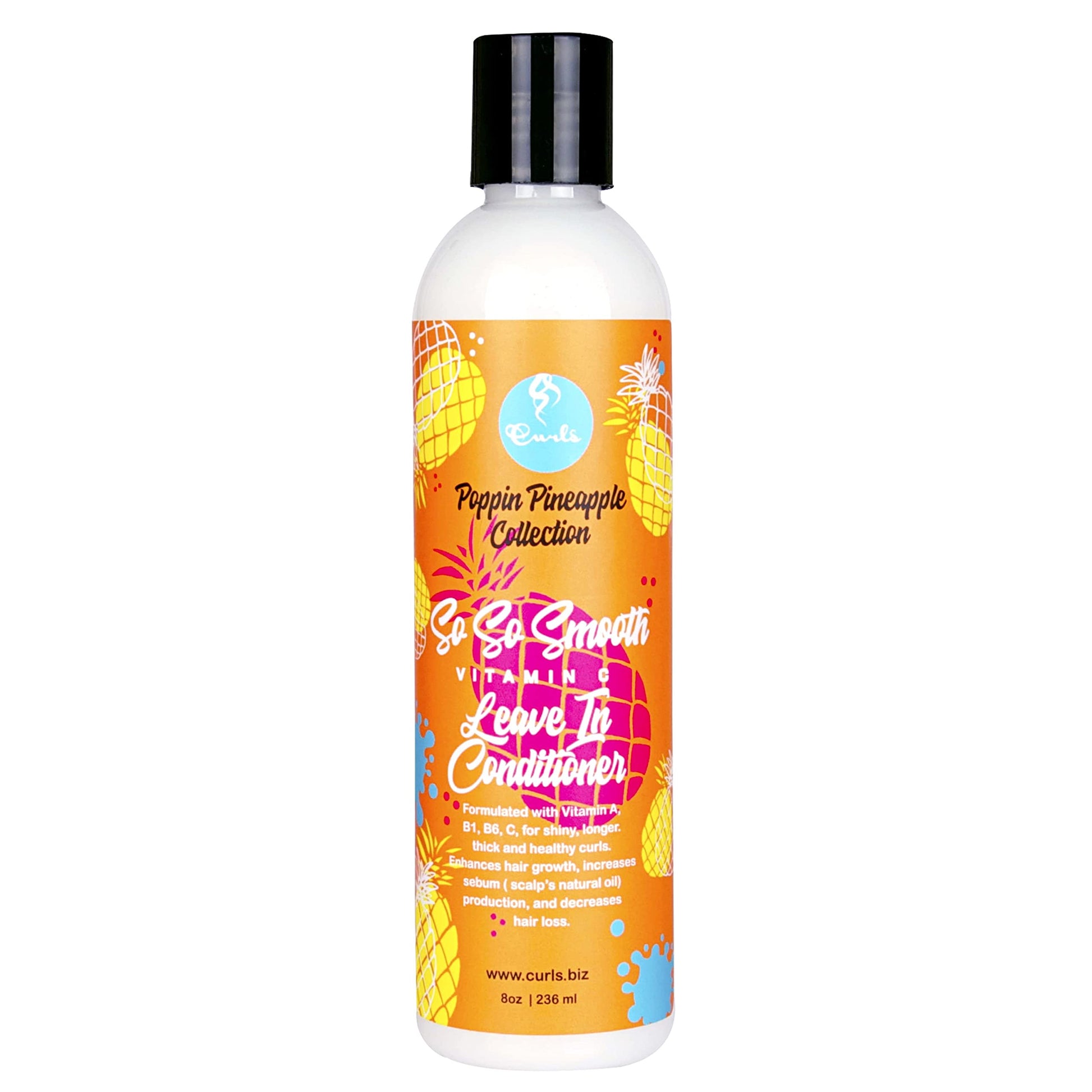 Curls Poppin Pineapple So So Smooth Vitamin C Leave In Conditioner - Conditions & Softens Hair - For Wavy, Curly, and Coily Hair Types, 8 Ounces