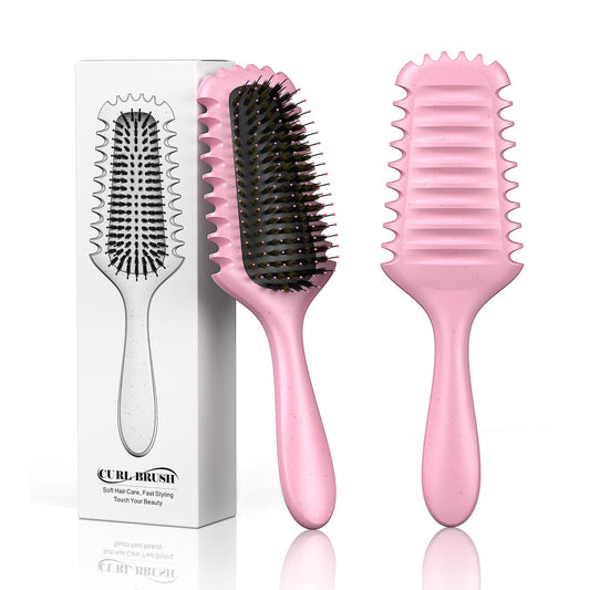 Curl Defining Brush 2025 Upgrade Curl Hair Brush Gifts for Women and Men Shape, Volume Brush and Detangle Curly Hair Styling with Reduced Pulling Pink