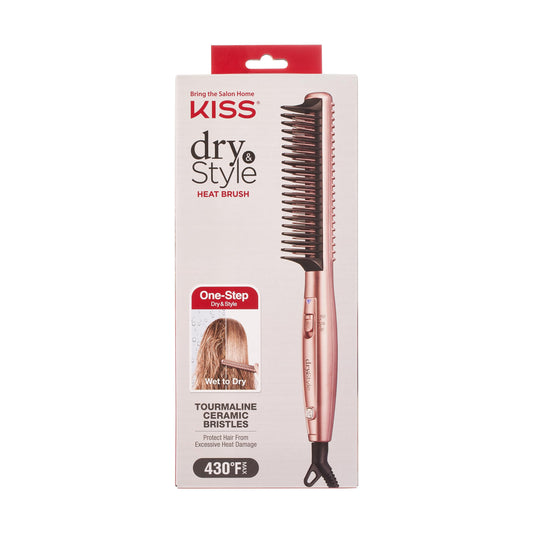 KISS Dry and Style Heat Brush, Wet to Dry Detangling and Volumizing Hot Comb, Tourmaline Ceramic Bristles, 2 Temperature Settings, Ultra Lightweight Handle, 360¡ Swivel Power Cord