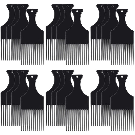 Nuogo 24 Pcs Hair Pick for Curly Hair Afro Pick for Women and Men Afro Comb Detangling Styling Plastic Comb Hairdressing Tool for Man Thick Long Adding Volume Wig Beard Gift(Black)