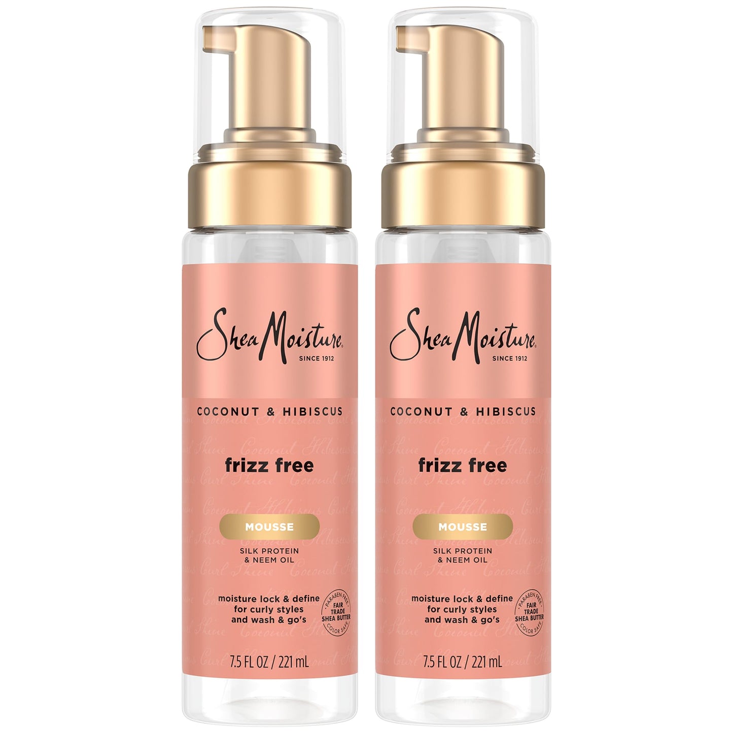 SheaMoisture Curl Mousse, Frizz Free, Coconut & Hibiscus 2-Pack Moisture Lock & Define for Curly Hair, Wavy Styles, 7.5 Oz Ea