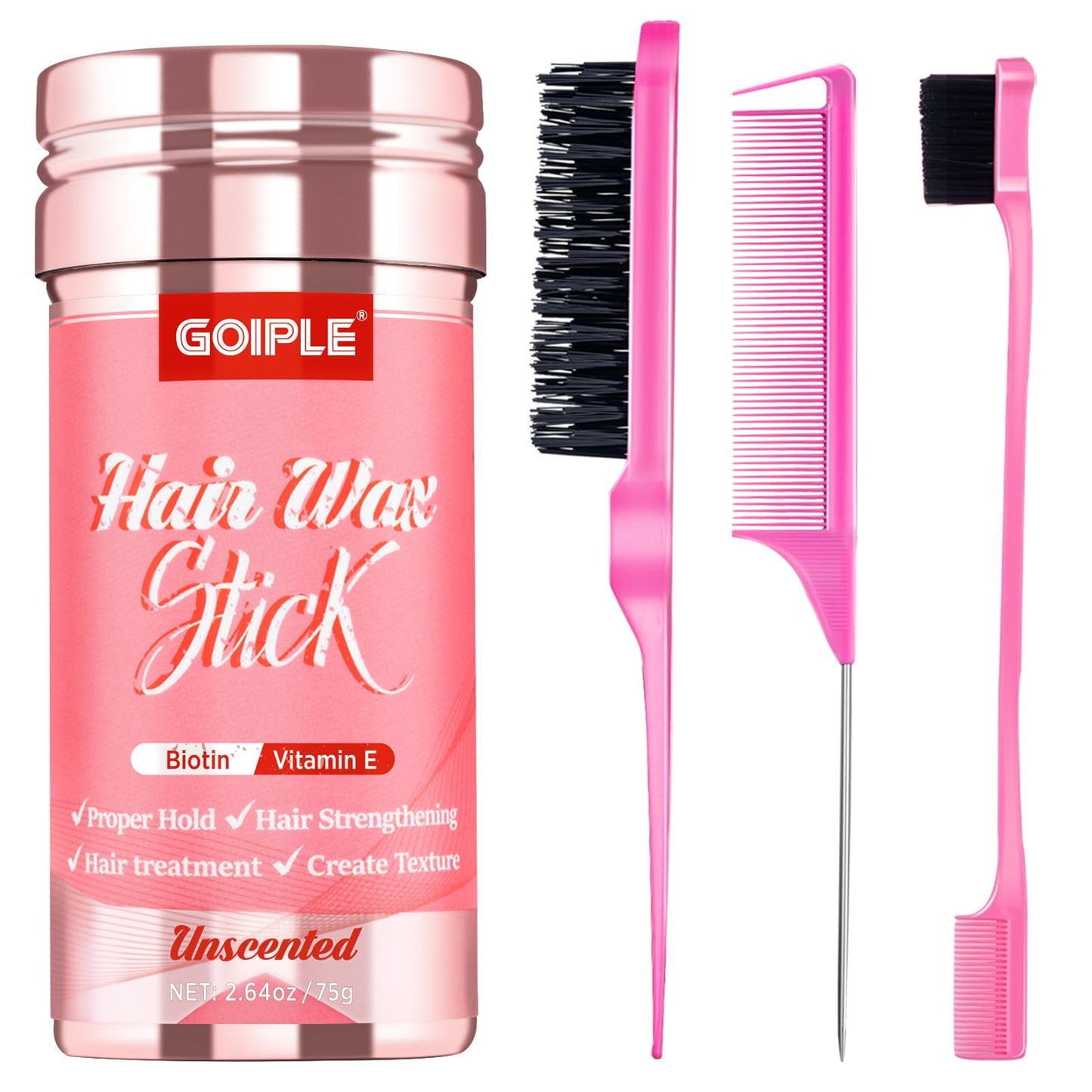 Hair Wax Stick Hair Pomade Hair Silk Stick for Hair, Long-Lasting Styling Wax Stick, Smoothing & Slick Stick for Women Men Fly Away & Edge Frizz Wax Hair with Edge Brush, Bristle Brush & Hair Comb