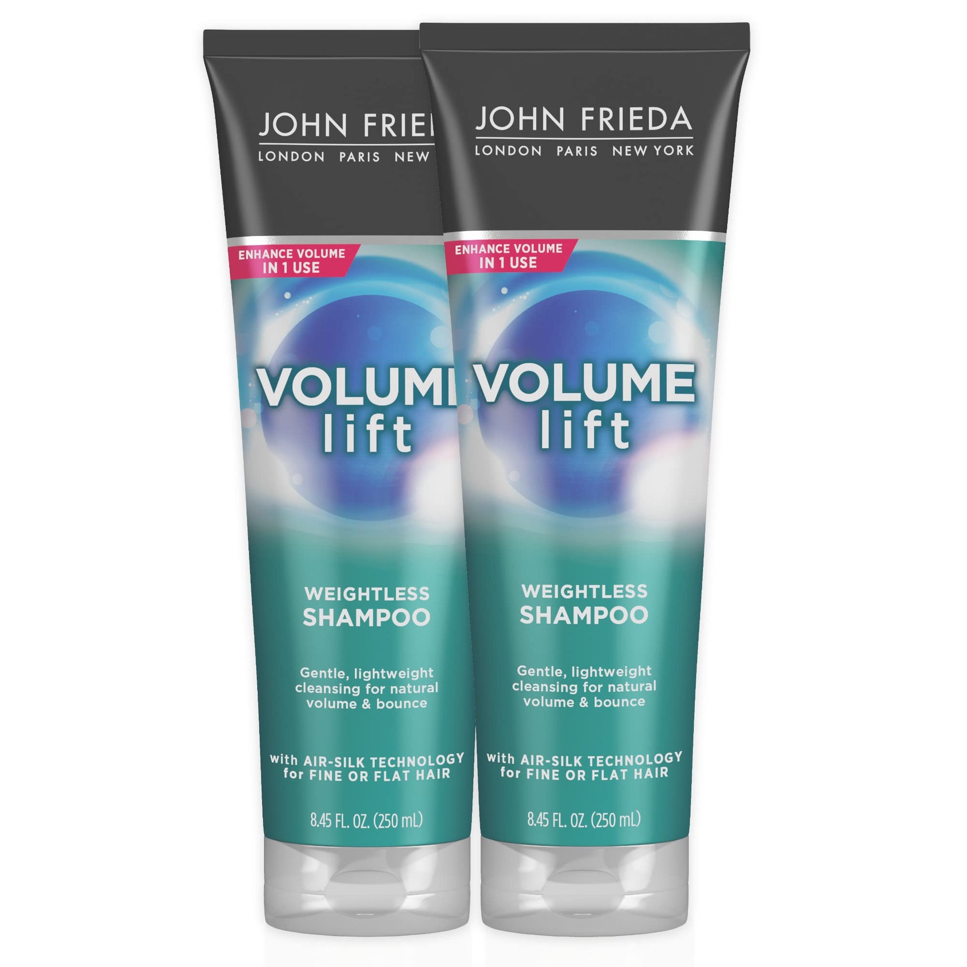 JOHN FRIEDA Volume Lift Weightless Shampoo, Volumizing Shampoo with Air-Silk Technology for Fine or Flat Hair, Adds Natural Fullness, Safe for Color-Treated Hair, 8.45 Oz, Pack of 2