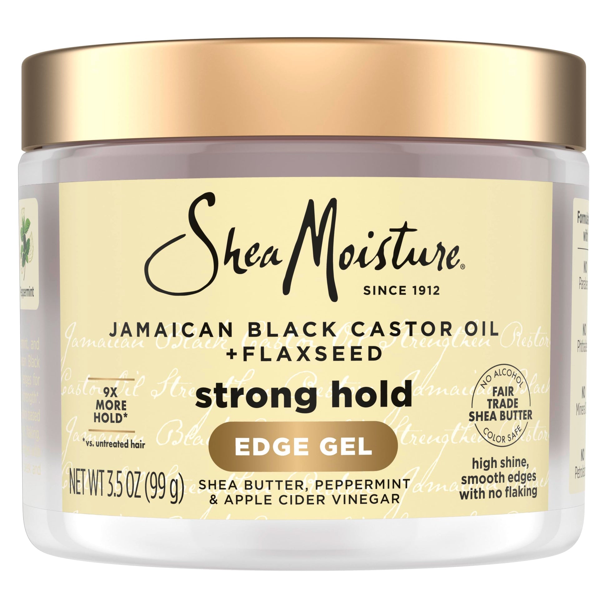 SheaMoisture Edge Control Strong Hold Gel+Flaxseed Jamaican Black Castor Oil Keeps Edges in Place,No Flakes,Infused With Hydrolyzed Corn Starch,Glycerin,Indulgent Scent ParabenFree AntiFrizz Gel 3.5oz
