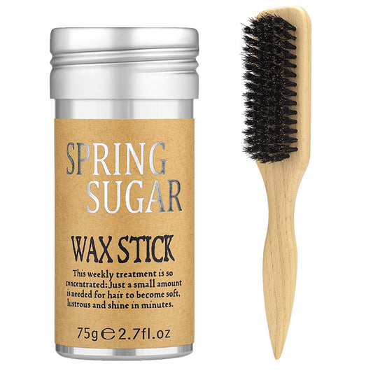 Slick Back Hair Brush & Hair Wax Stick Set for Slick Back Boar Bristle Brush for Sleek, Control, Flyaways & Baby Hairs Wax Stick for Women Sectioning & Parting