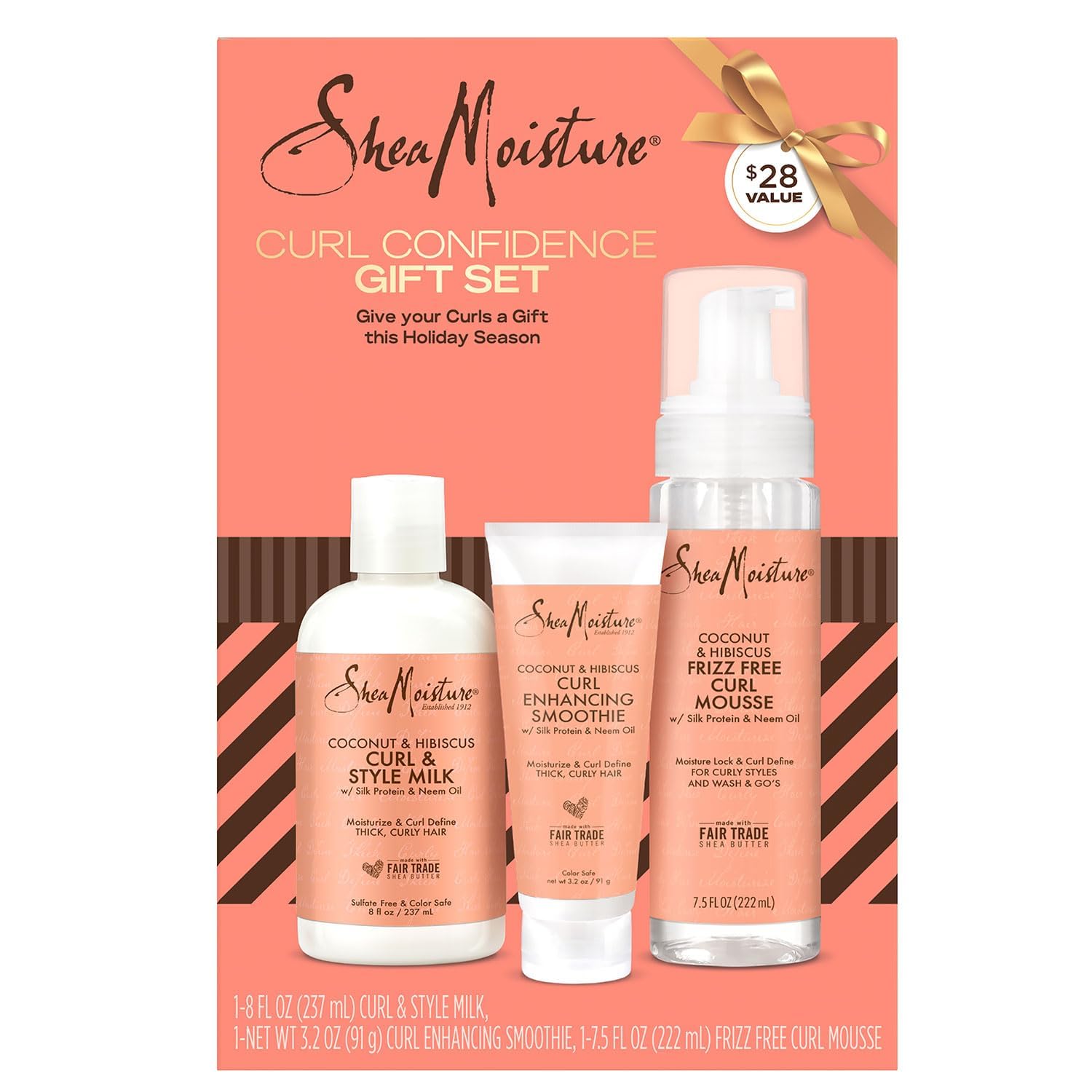 SheaMoisture Coconut & Hibiscus Hair Care Bundle Curl Enhancing Smoothie, Curl & Style Milk + Frizz Free Curl Mousse (3 Piece Set)