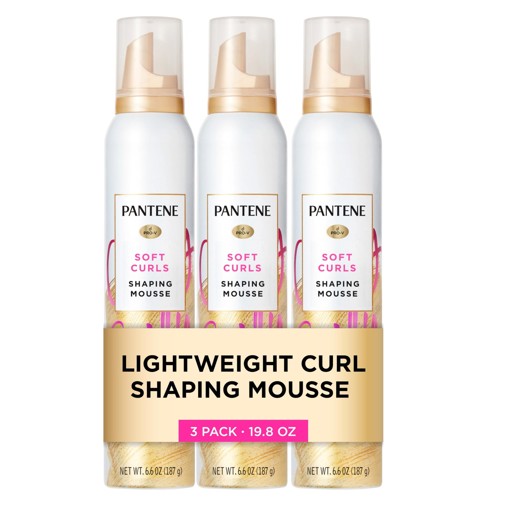 PANTENE Curl Mousse For Curly Hair, Tames Frizz for Soft Touchable Curls, 6.6 Oz Each (Pack of 3)
