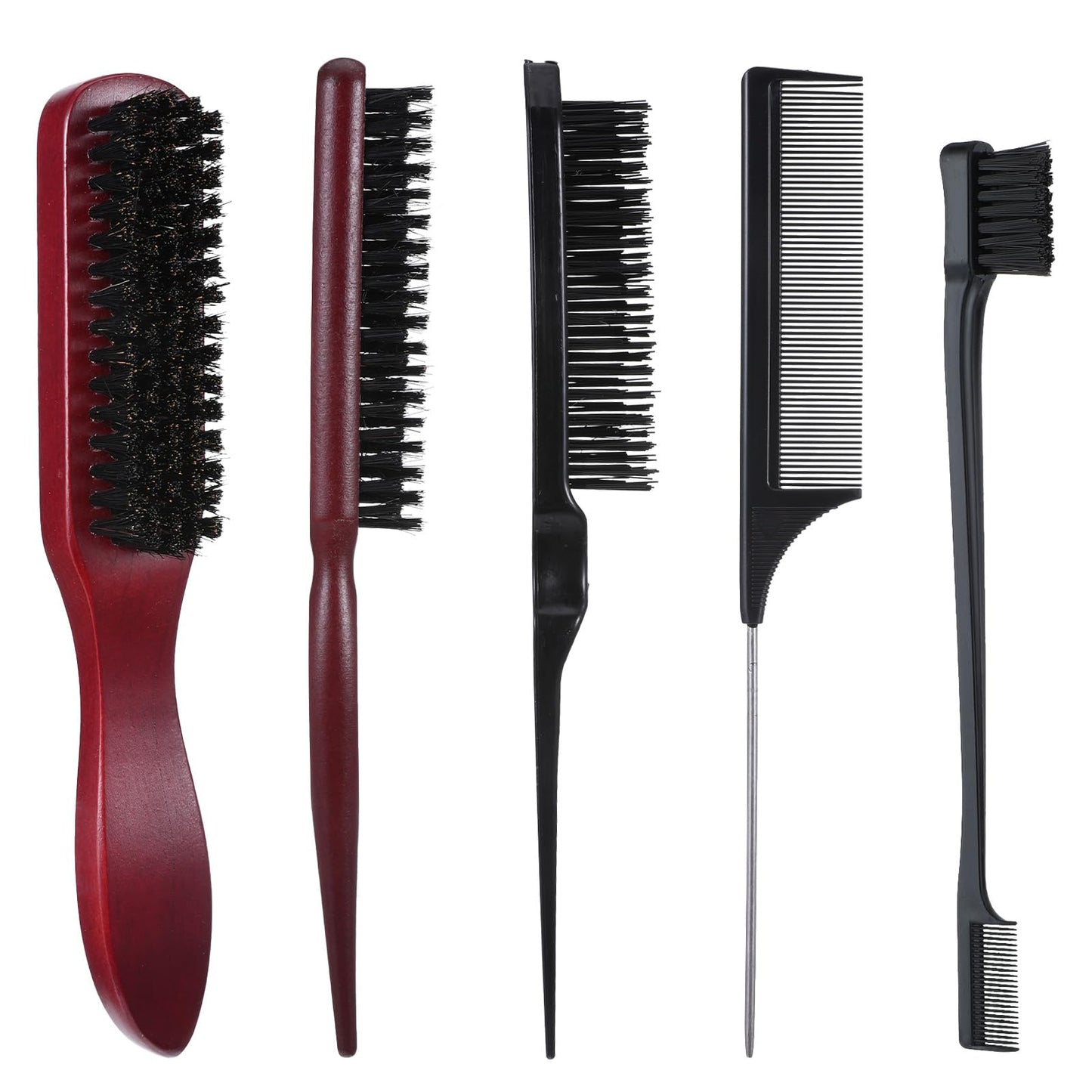 cobee 5 Pcs Slick Back Hair Brush Set, Bristle Hair Brush Edge Control Brush Teasing Comb, Wax Stick for Hair & Wig Flyaways, For Smooth Hair Parting Smooth Flyaways
