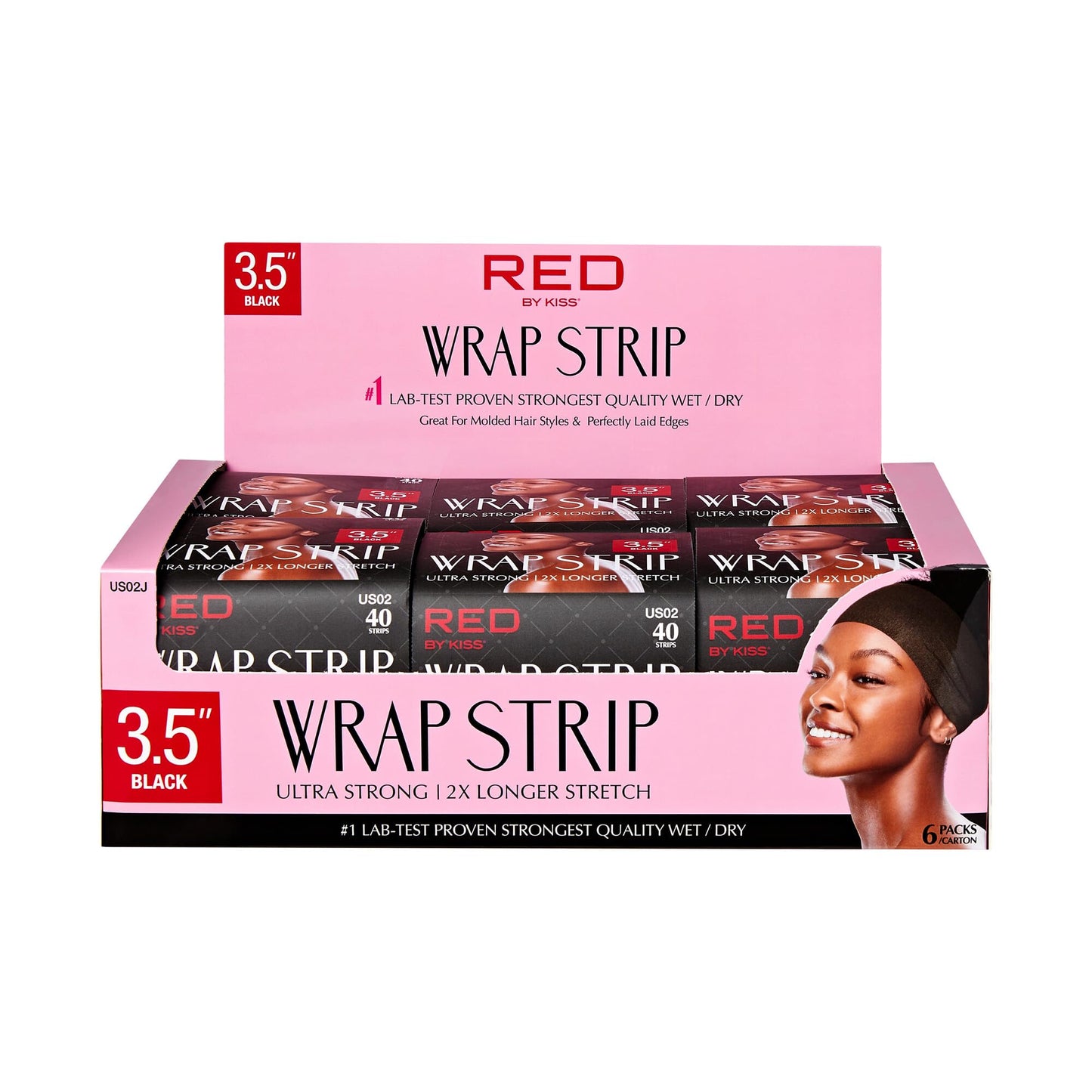 Red by Kiss Hair Wrapping Strip, Ultra Strong 2X Longer Stretch, 40 Strips, Suitable for Wet/Dry Hair, White, Styling Paper for Sleek Hairstyles (3.5", Black, 6 PACK)
