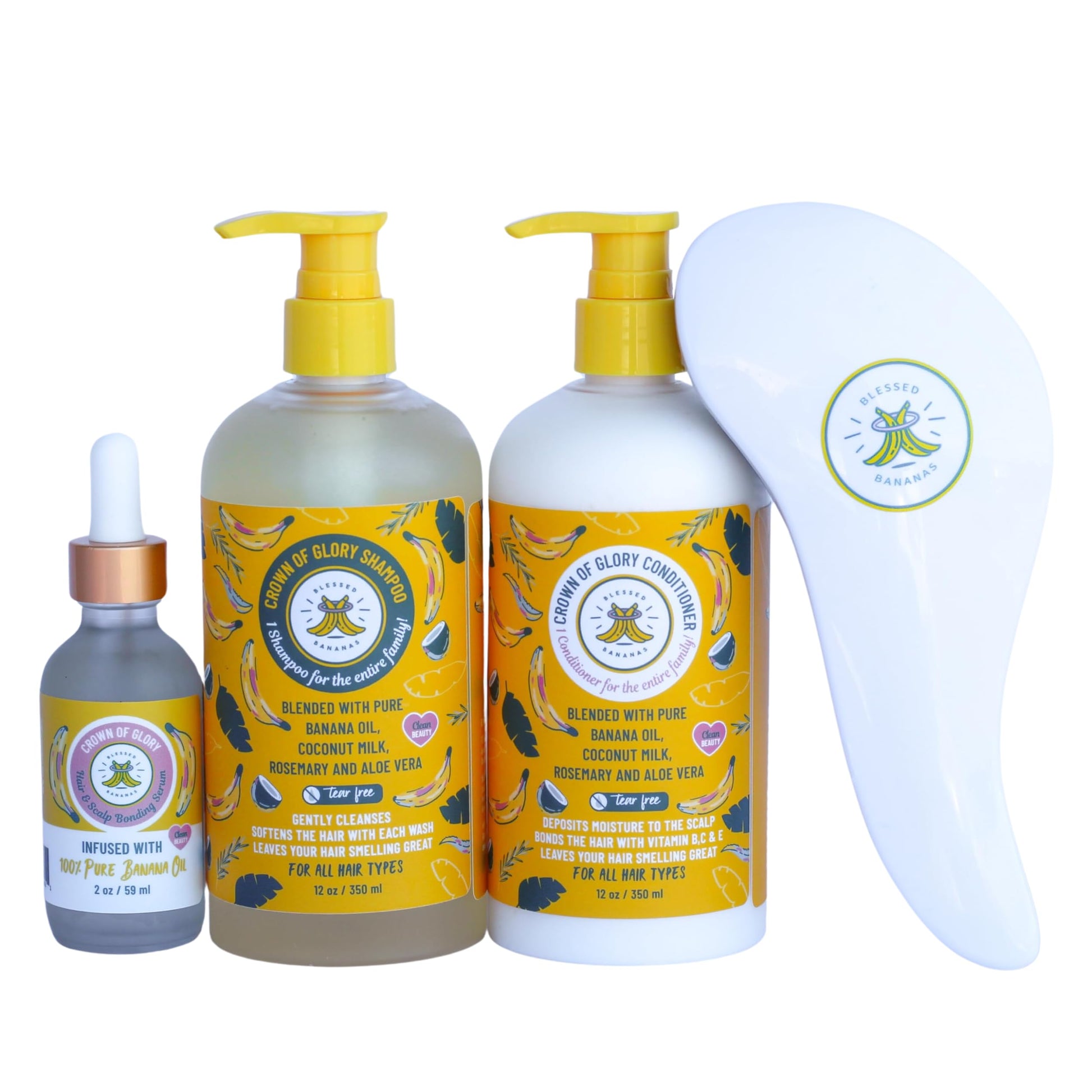 Crown of Glory Scalp & Hair Bundle - All Natural Banana Oil Hair Care Set - Shampoo, Conditioner, Mask, & Styling Products - Enhance Scalp & Hair Health, Add Shine