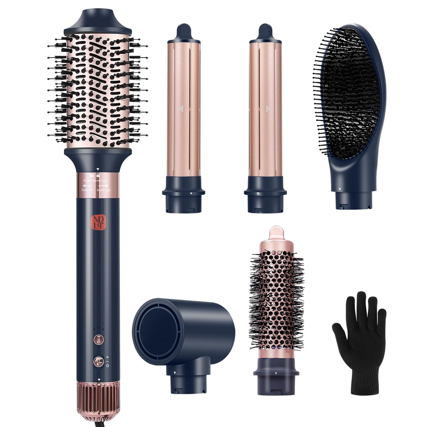 6 in 1 Air Styling Hair Styler, NDLT High Concentration of Negative Ions Hair Dryer, Blow Dryer Brush, Straightening Brush, Curling lron, Round Brush for Fast Drying Curling Straightening & Smoothing