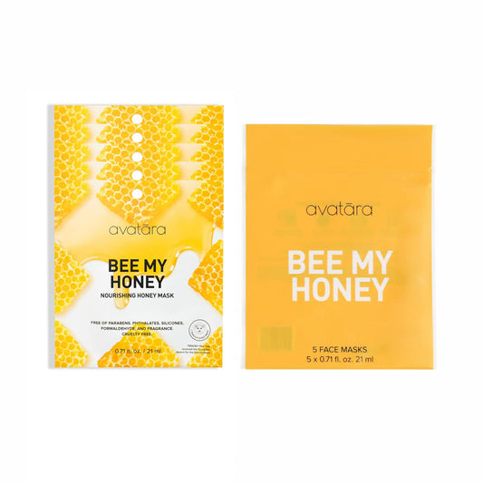Avatara Bee My Honey Facial Mask 5 Sheets, Hydrating Sheet Masks with Honey and Sugar Cane Extract, Face Mask Skincare Beauty Essential for Moisturizing Skin, Minimize Pores, All Skin Types, 5 Pack