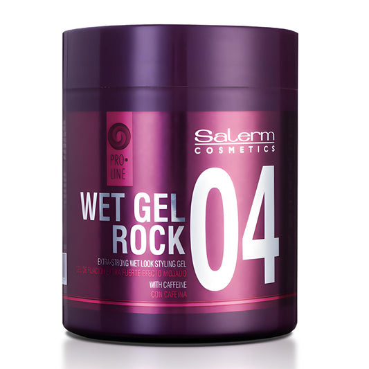 SALERM - Hair Styling Gel - Pro Line Wet Gel Rock 04-500 ml - Long-Lasting Strong Hold - Wet Effect - with Caffeine and Fixative Resins - Leaves No Residue - Flexible Styling