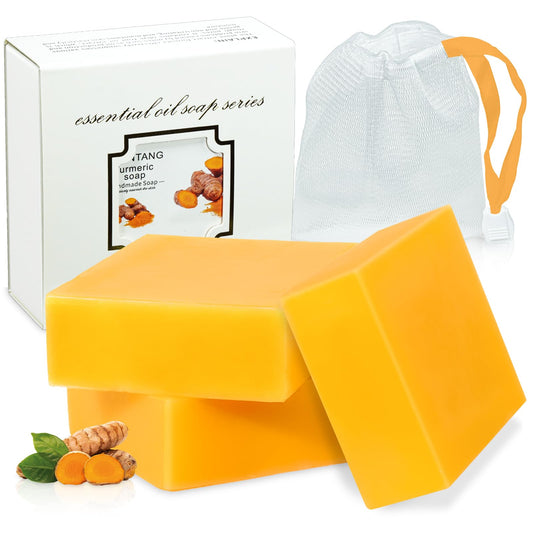3Packs Turmeric Soap Bar, Organic Tumeric Soap for Face and Body, Lemon bar with Vitamin C, E for All Skin Type, Turmeric Soap Face Wash for Smoothing, Moisturizing skin