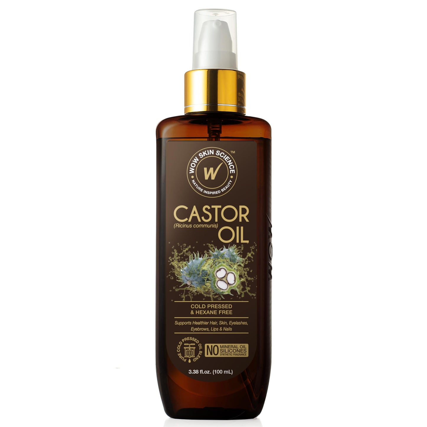 Wow Skin Science Castor Oil 3.38 oz, Cold Pressed For Hair, Nails, Eyebrow, and Eyelash Growth For Women and Men