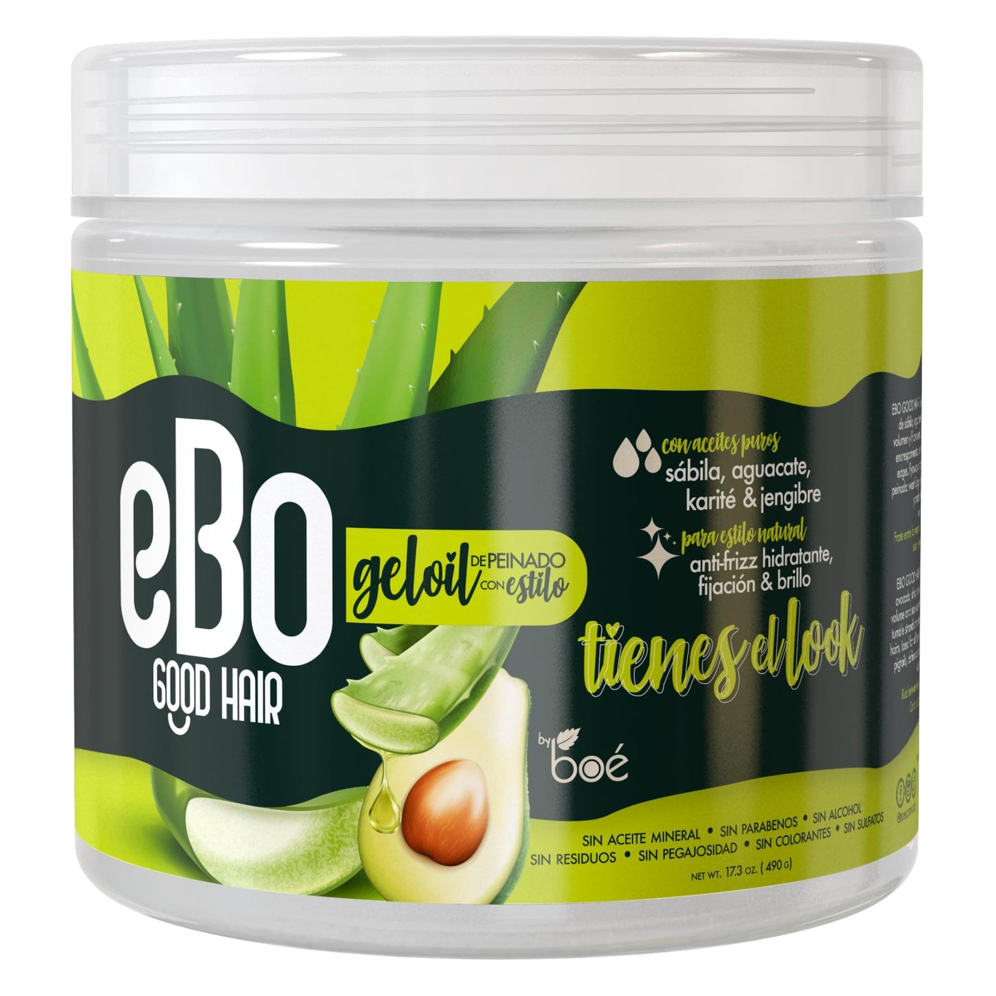 EBO GelOil Styling Gel 17.3 oz Anti-Frizz Moisturizing Hold & Shine with Pure Aloe, Avocado, Shea & Ginger Oils Defines Curls, Tames Edges & Flyaways
