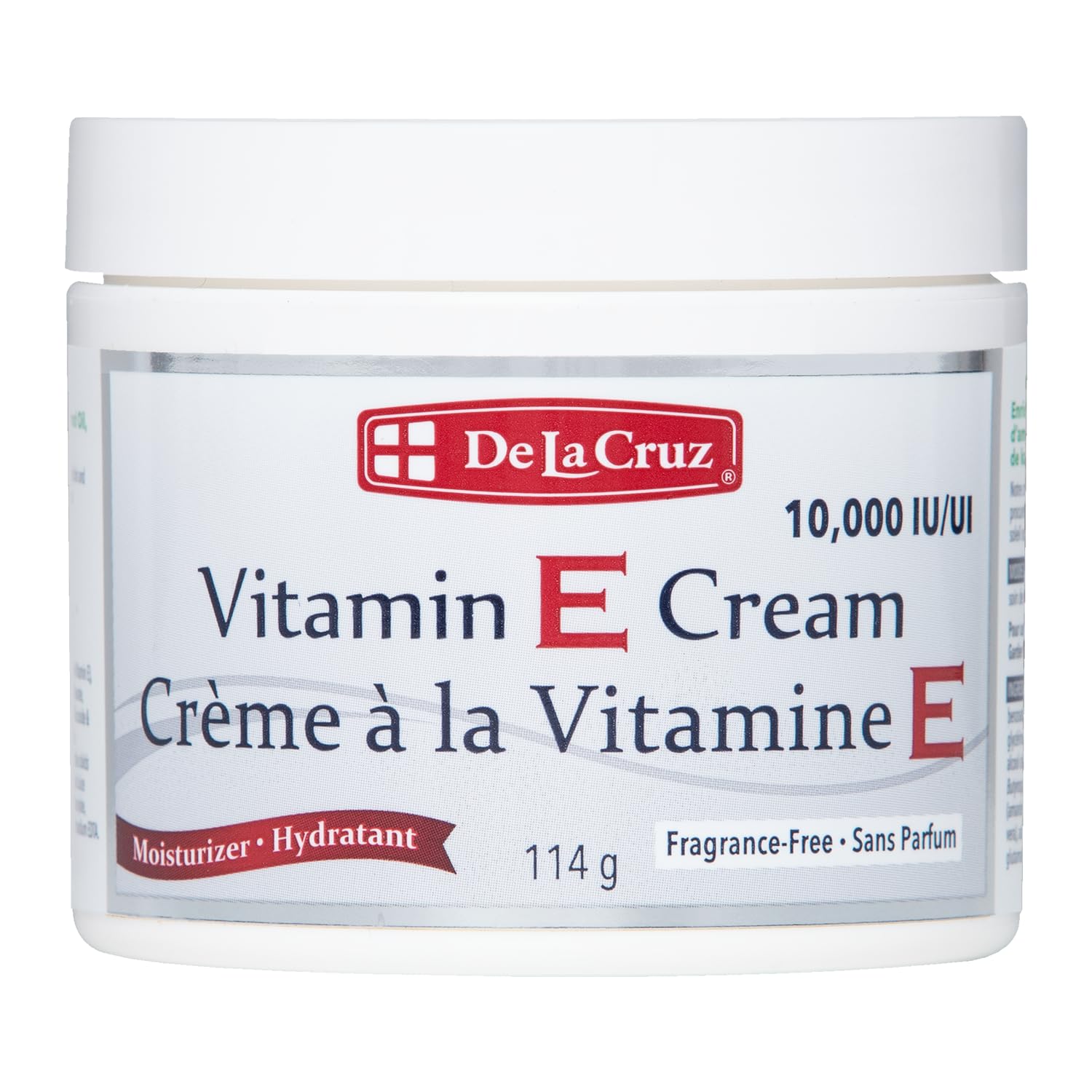 De La Cruz Vitamin E Cream FRAGRANCE FREE Moisturizer for Face and Neck - Moisturizing Skin Care for All Skin Types - Made in USA, 4 oz.
